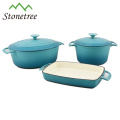 Cookware azul do ferro fundido da caçarola do esmalte 9pcs